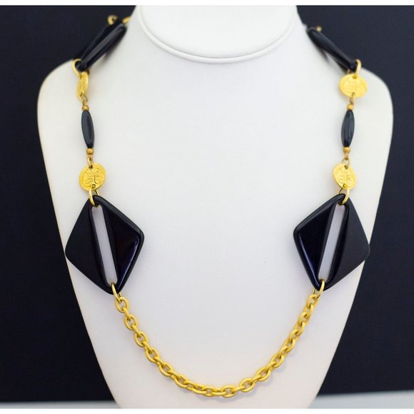 Simple Black and Gold Beaded Chain Necklace 41 inch, G37 - Picture 1 of 3